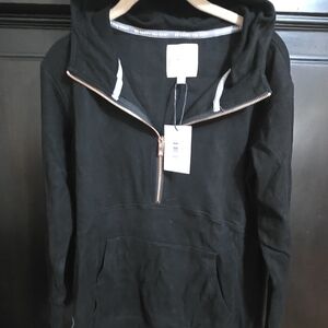 AMPERSAND AVE Black Hoodie with Copper Zipper